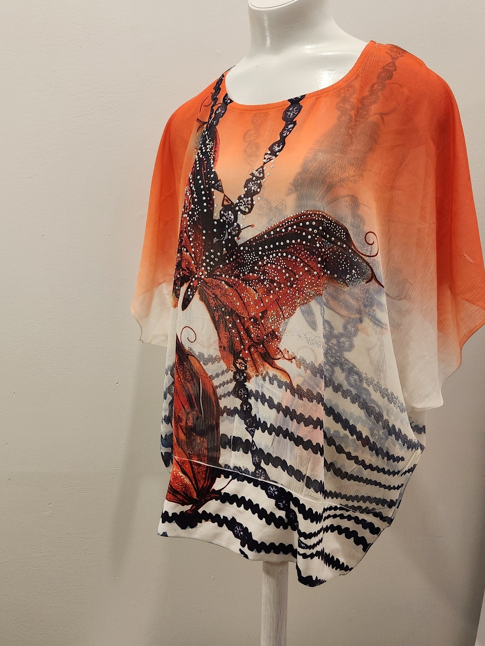 Women's Orange Butterfly Print Tunic Top